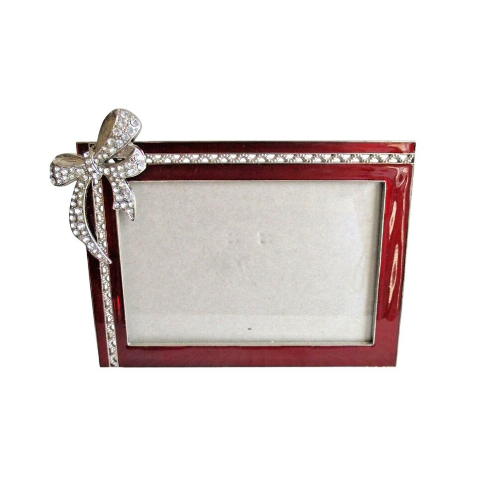 *Vibrant Red Enamel Rhinestone Embellished Bow Picture Frame Table Top